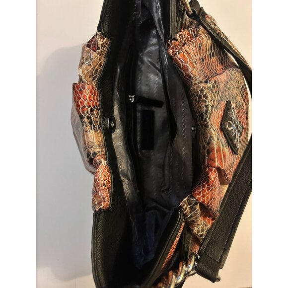 Simply Vera Vera Wang Faux Snakeskin Shoulder Bag With Chain Strap Red & Black - Picture 8 of 11
